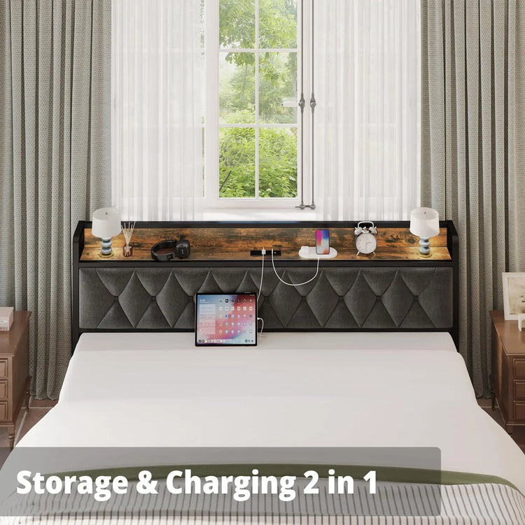 ANCTOR Twin/TwinXL/Full/Queen/King/CaliforniaKing Bed Frames, Storage Headboard with Outlets, No Noise, No Box Springs Needed Jonine&