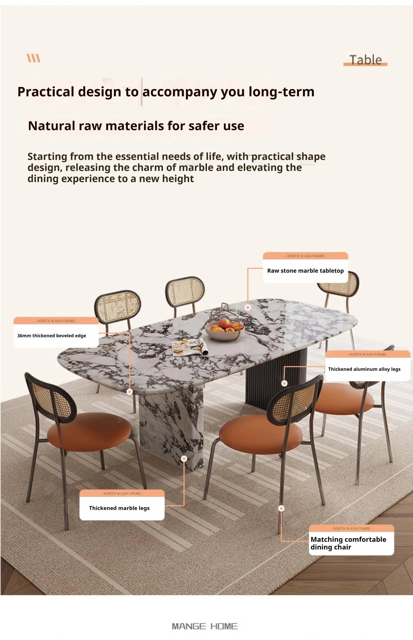 Custom Luxury French Marble Dining Table — Natural Stone