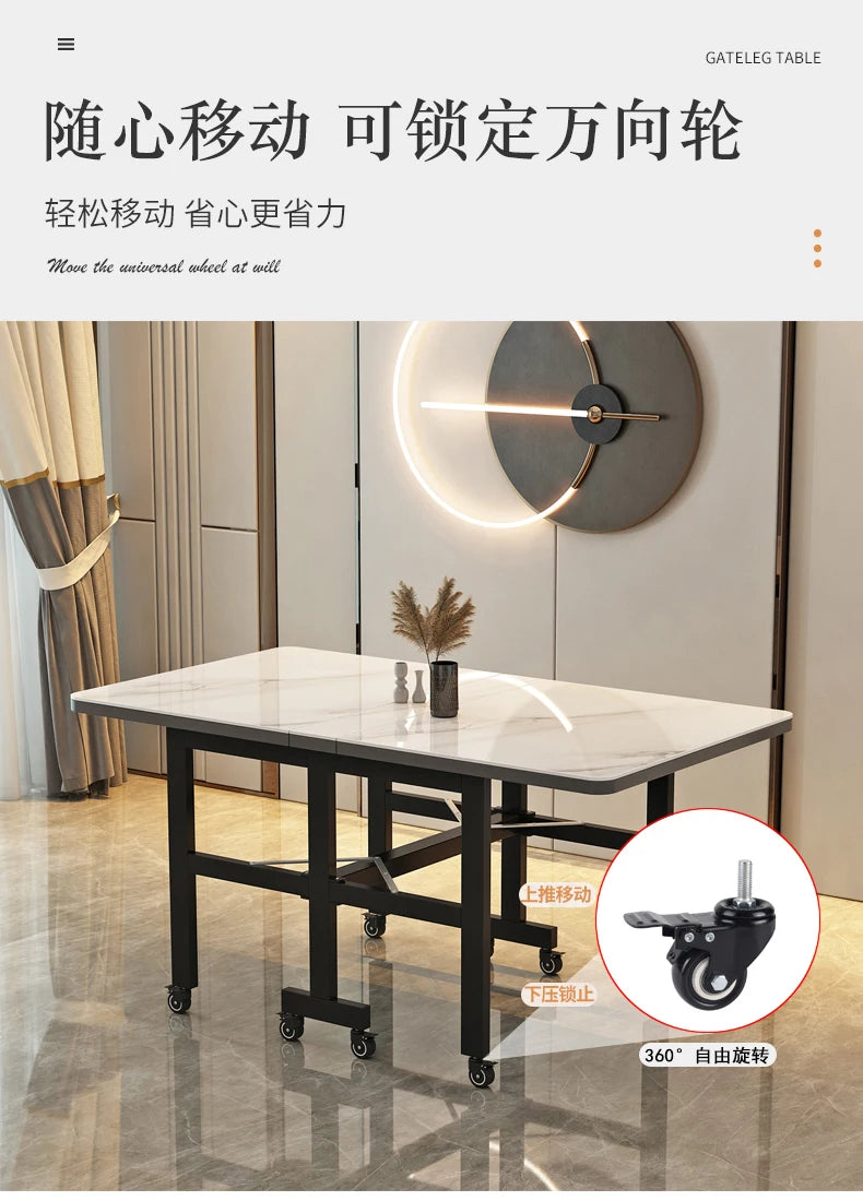 Extendable Dark Luxury Dining Table — Space-Saving with Casters
