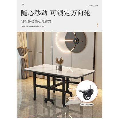 Extendable Dark Luxury Dining Table — Space-Saving with Casters