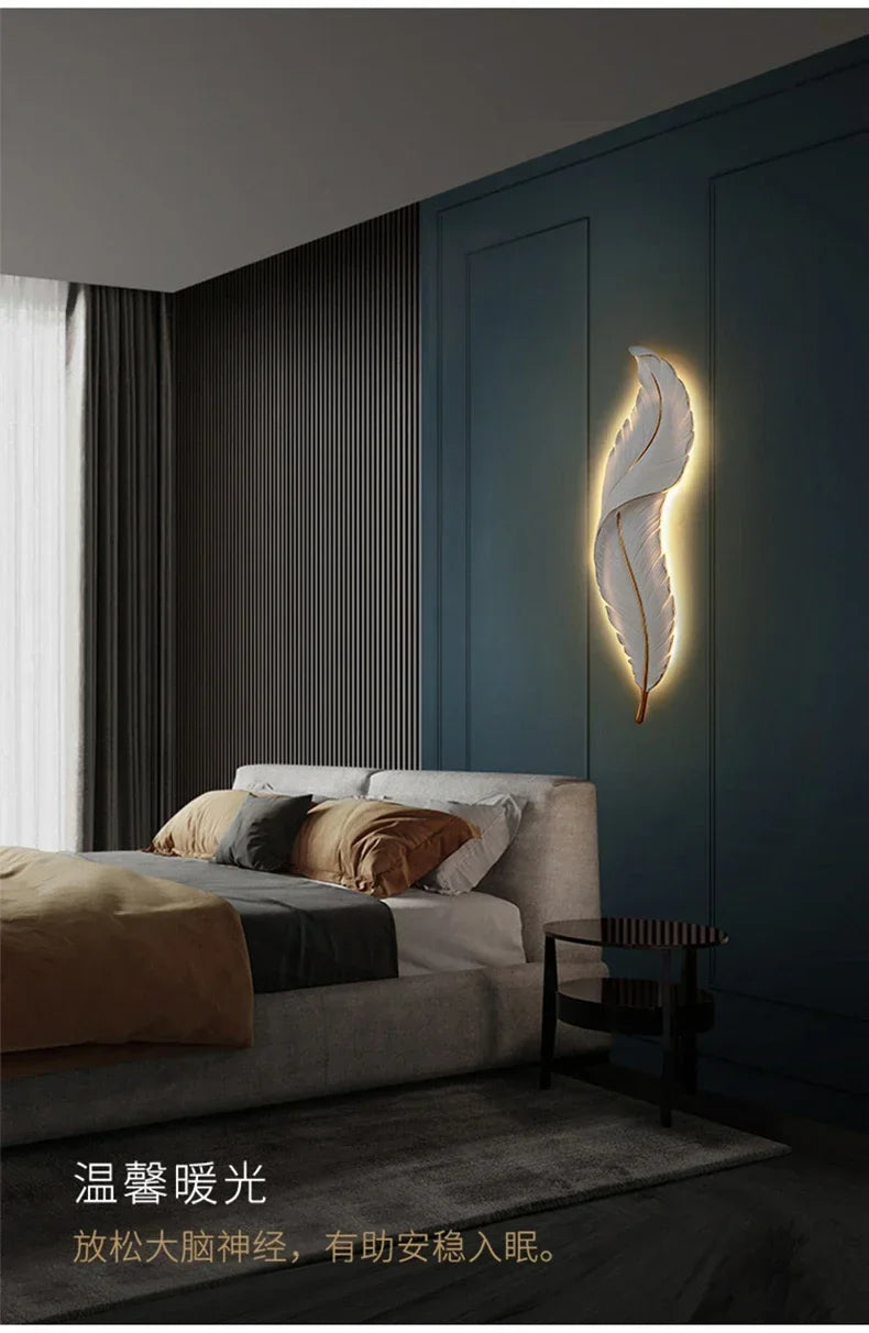 Nordic Feather LED Wall Sconce — Modern Resin Wall Light