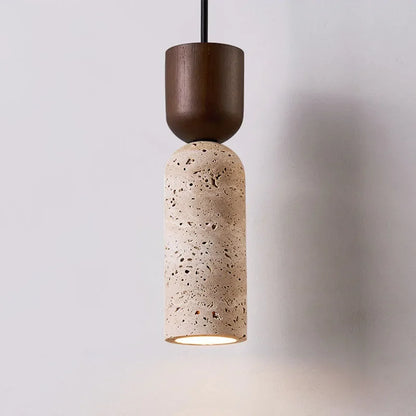 Stone cord pendant light with rounded natural shade and simple hanging cable