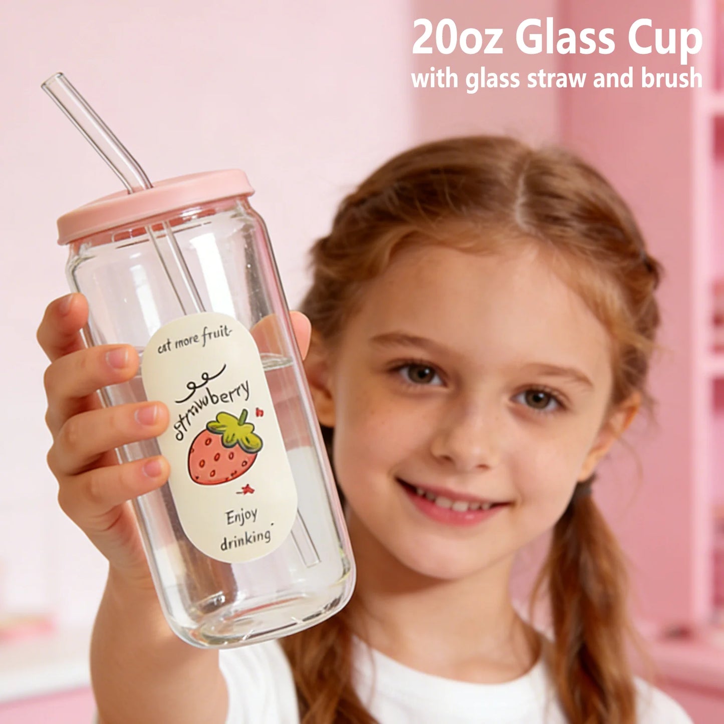 Teen Girl Gift Set — Glass Cup, Lid & Straw with Makeup Brushes