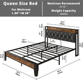 ANCTOR Twin/TwinXL/Full/Queen/King/CaliforniaKing Bed Frames, Storage Headboard with Outlets, No Noise, No Box Springs Needed Jonine&