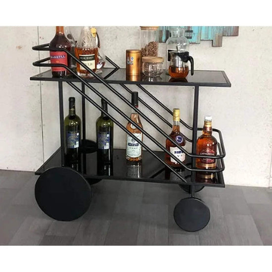 Iron Art Rolling Bar cart with open shelves and casters for home serving and decor