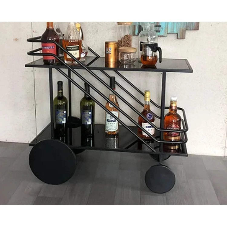 Iron Art Rolling Bar cart with open shelves and casters for home serving and decor