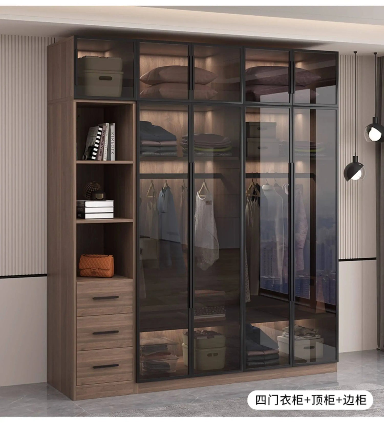 Glass light luxury corner cloakroom wardrobe Double clothes closet cabinets and wardrobes Cabinet dressing clothe home furniture Jonine&
