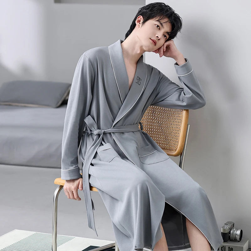 His Moment to Unwind — 100% Cotton Kimono Bathrobe for Men