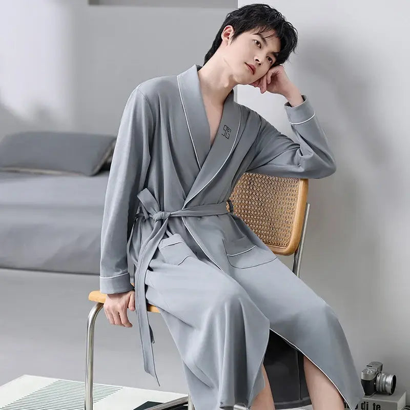 His Moment to Unwind — 100% Cotton Kimono Bathrobe for Men