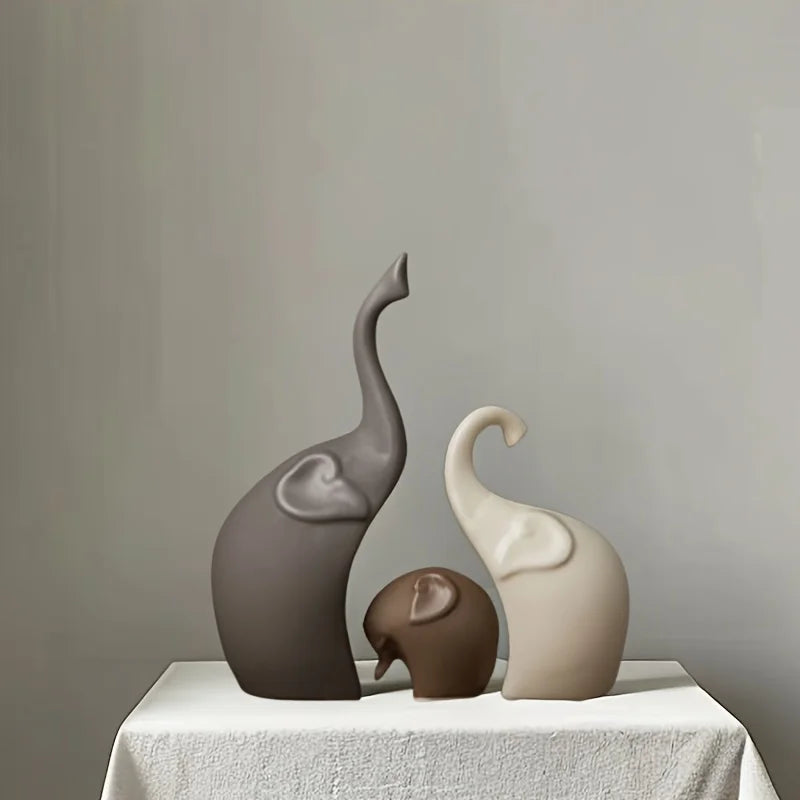A Family That Stays Together — Nordic Matte Ceramic Elephant Family Figurines
