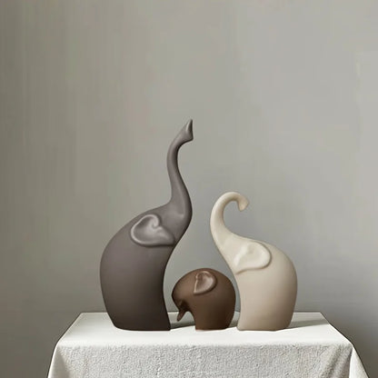 A Family That Stays Together — Nordic Matte Ceramic Elephant Family Figurines