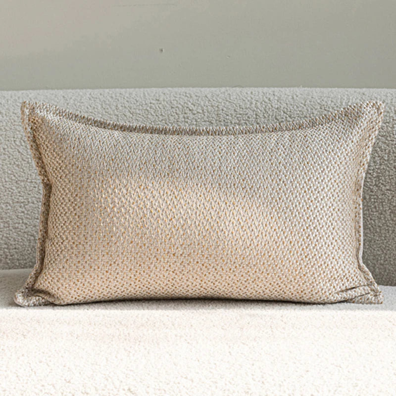 French Cream Jacquard Lumbar Pillow Cover — Embroidered Cushion Cover 12×20in