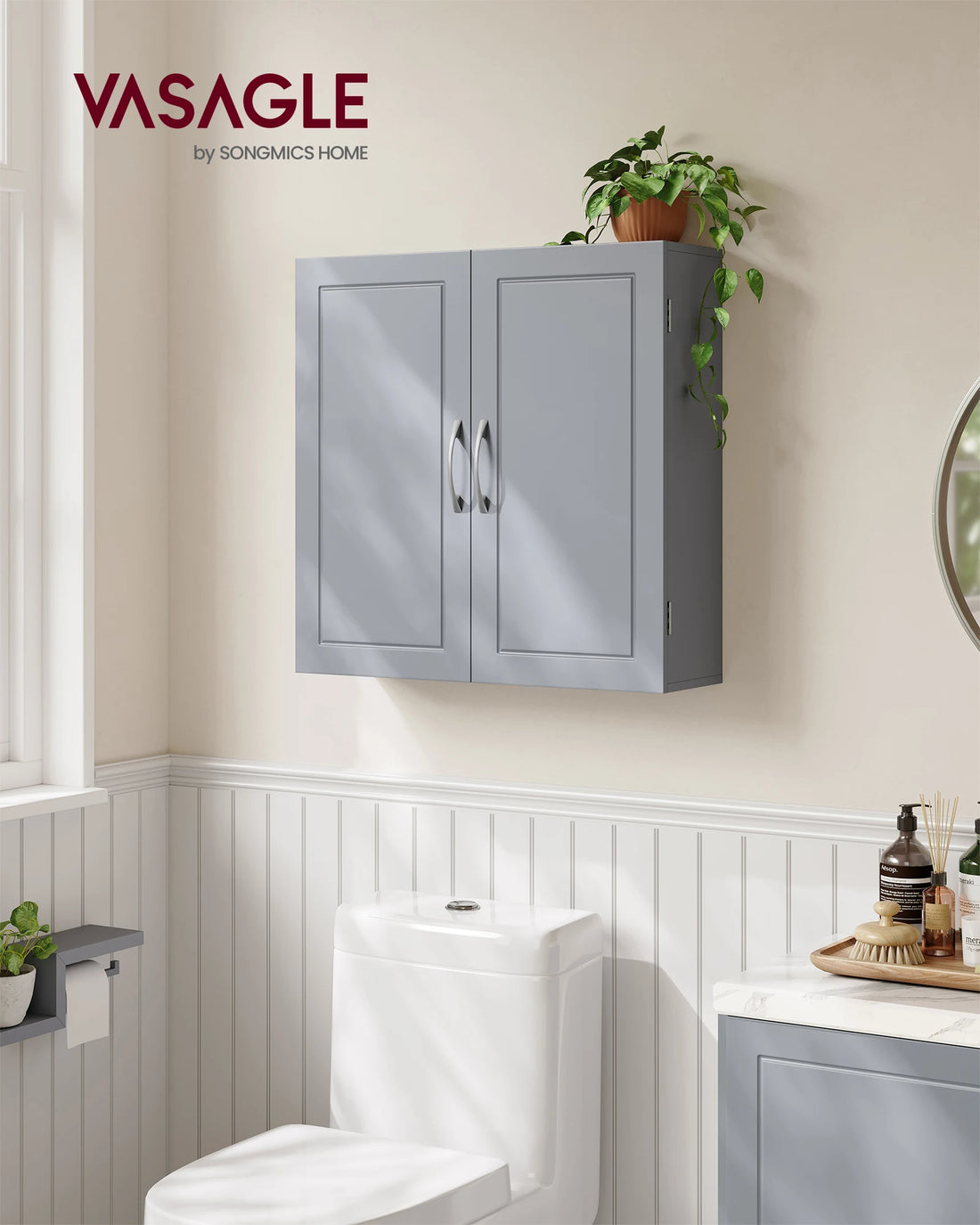 VASAGLE Bathroom Wall Cabinet — Wall-Mounted Storage with Adjustable Shelves