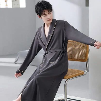 His Moment to Unwind — 100% Cotton Kimono Bathrobe for Men