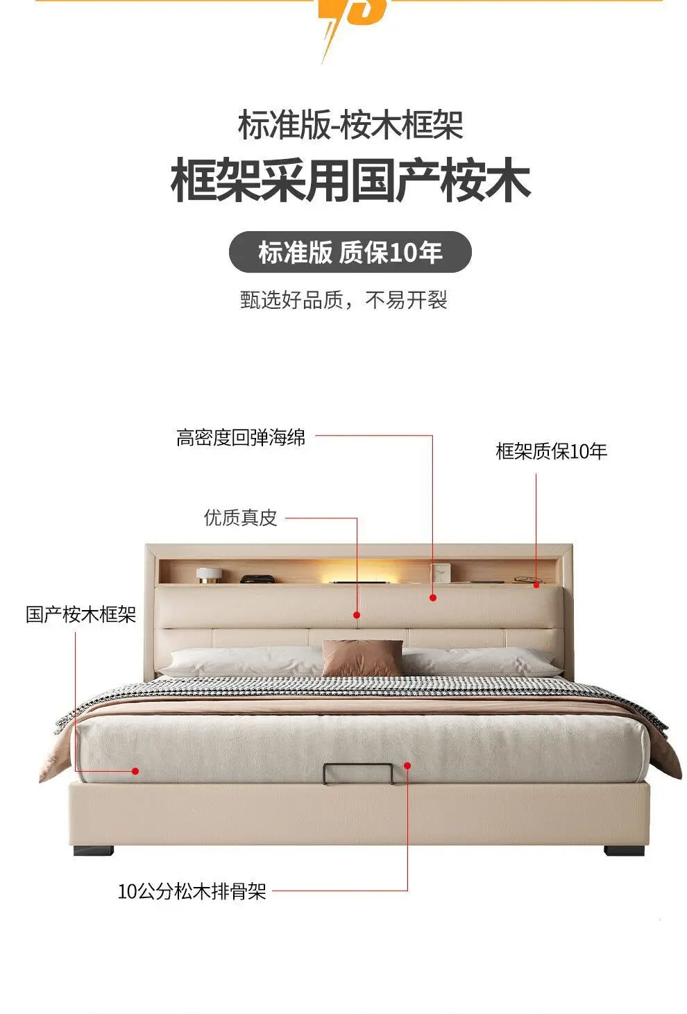Luxury Multifunctional Bed Frame with Storage Headboard