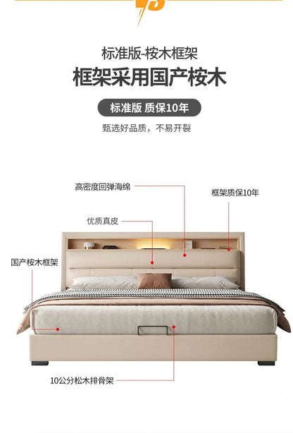 Luxury Multifunctional Bed Frame with Storage Headboard