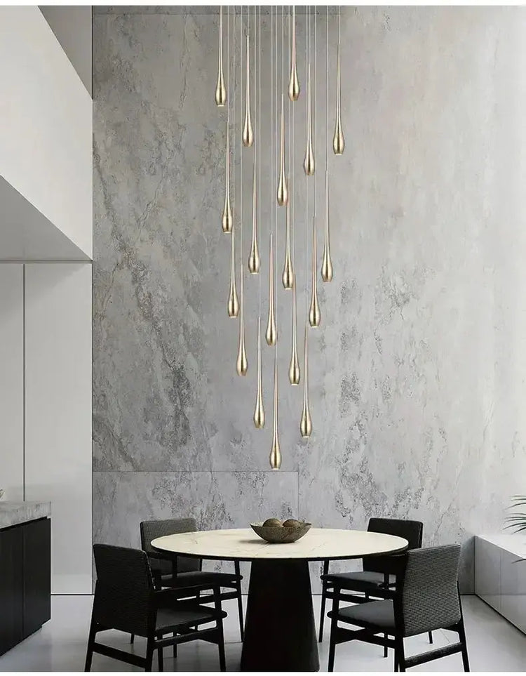 Golden Branch Staircase Chandelier — Multi-Light Pendant for Duplex & Statement Spaces Jonine&