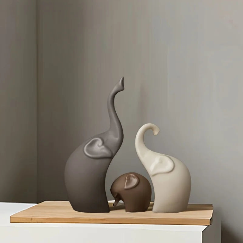 A Family That Stays Together — Nordic Matte Ceramic Elephant Family Figurines