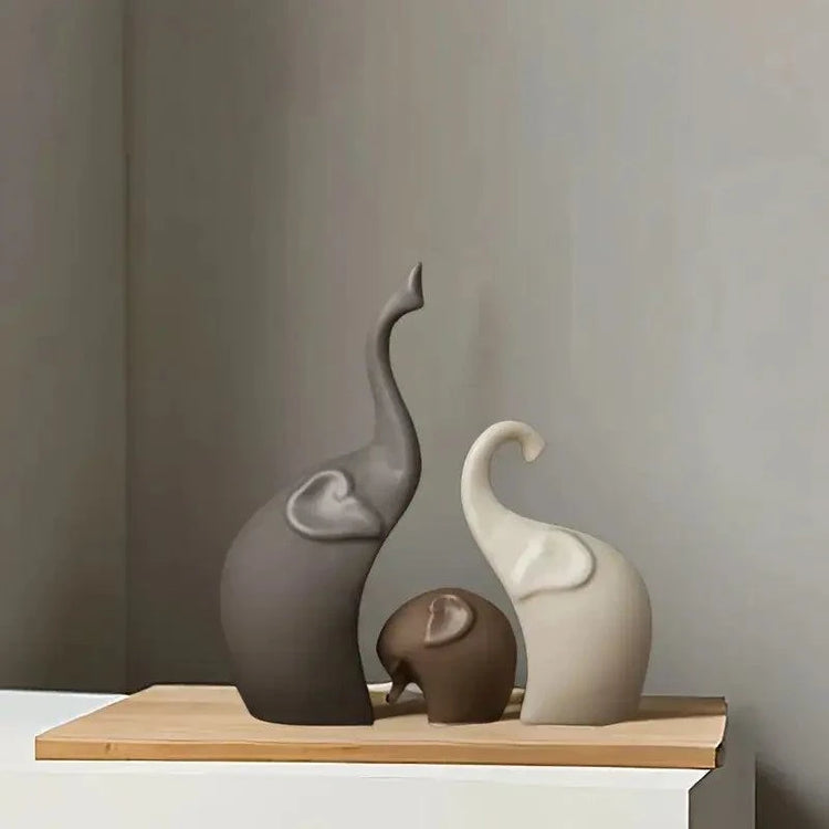 A Family That Stays Together — Nordic Matte Ceramic Elephant Family Figurines