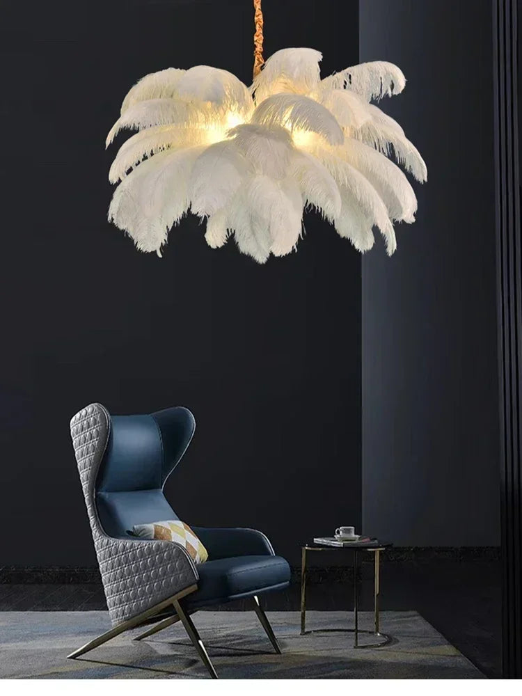 Nordic Ostrich Girl Ins Feather Art Living Room Chandelier Bedroom Indoor Hanging Lamp Pendant Lights Home Decor Ceiling Lamps