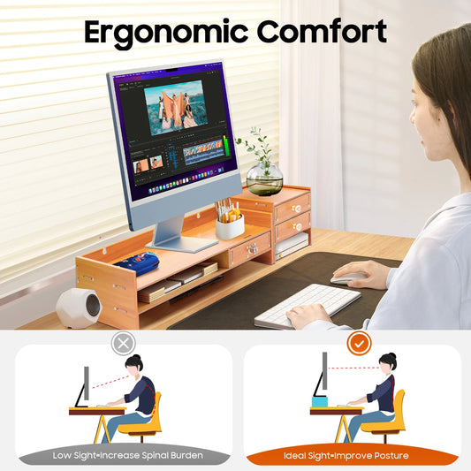 Lift, Store, Organise — Monitor Stand with Drawers, Key Hook & Phone Holder
