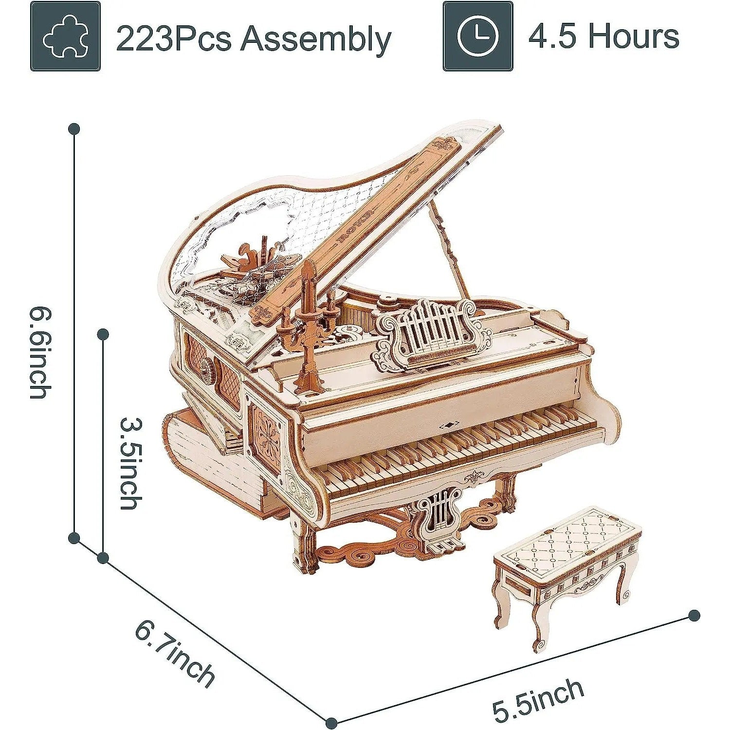 ROKR Magic Piano — 3D Wooden Puzzle Music Box