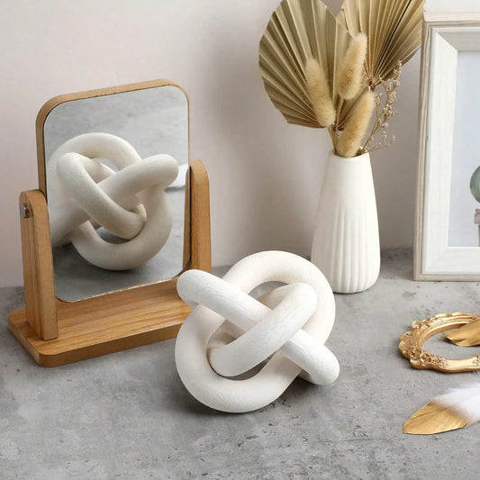 Hand-Carved Chain Link Wood Sculpture — Boho Shelf & Table Accent