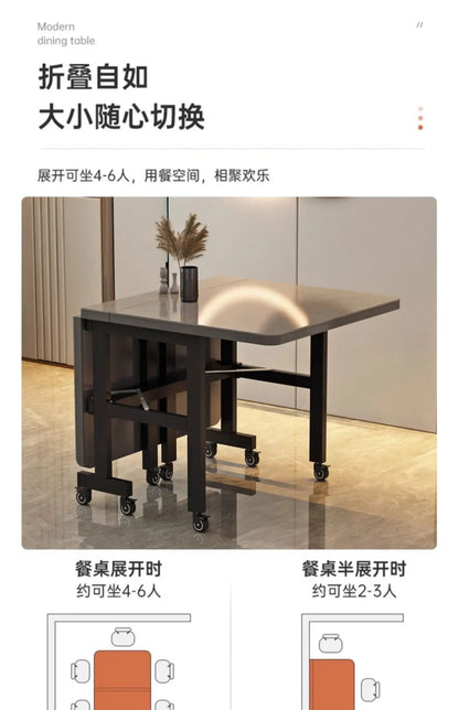 Extendable Dark Luxury Dining Table — Space-Saving with Casters