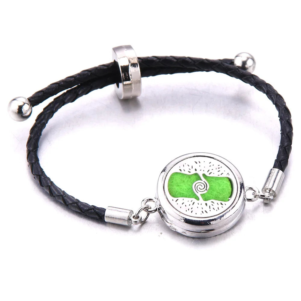 The Scent Locket — Aromatherapy Essential Oil Diffuser Bracelet in Black Leather &amp; Stainless Steel