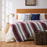 Mexican Handwoven Throw Blanket — Striped Tassel, 130×170cm