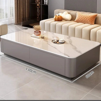 Nordic Clear Designer Coffee Table — Minimalist Living Room Décor featuring a sleek, rectangular design with a glossy marble-like top and smooth curved edges in a modern Nordic style.