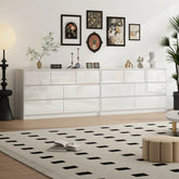 7 Drawer Dresser for Bedroom, 55 Inch Modern Dresser with High Gloss Drawers, Large Wood Chest of Drawer, White/Black Jonine&