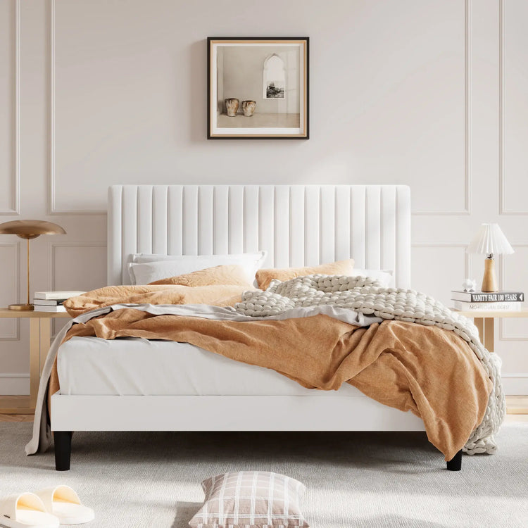 Velvet Platform Bed Frame – Adjustable Headboard & Storage