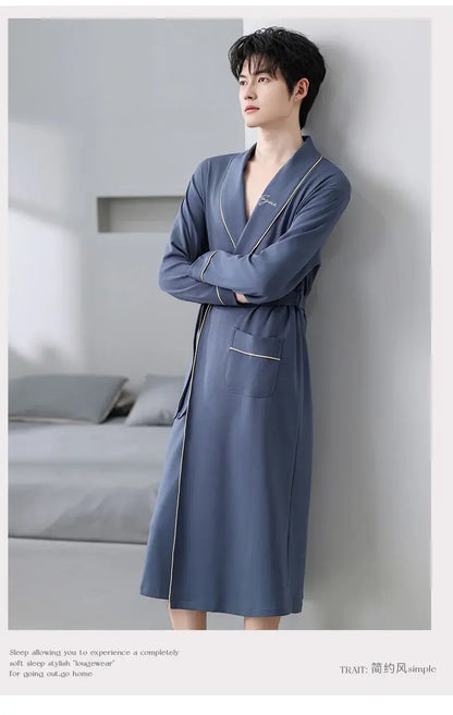 His Moment to Unwind — 100% Cotton Kimono Bathrobe for Men