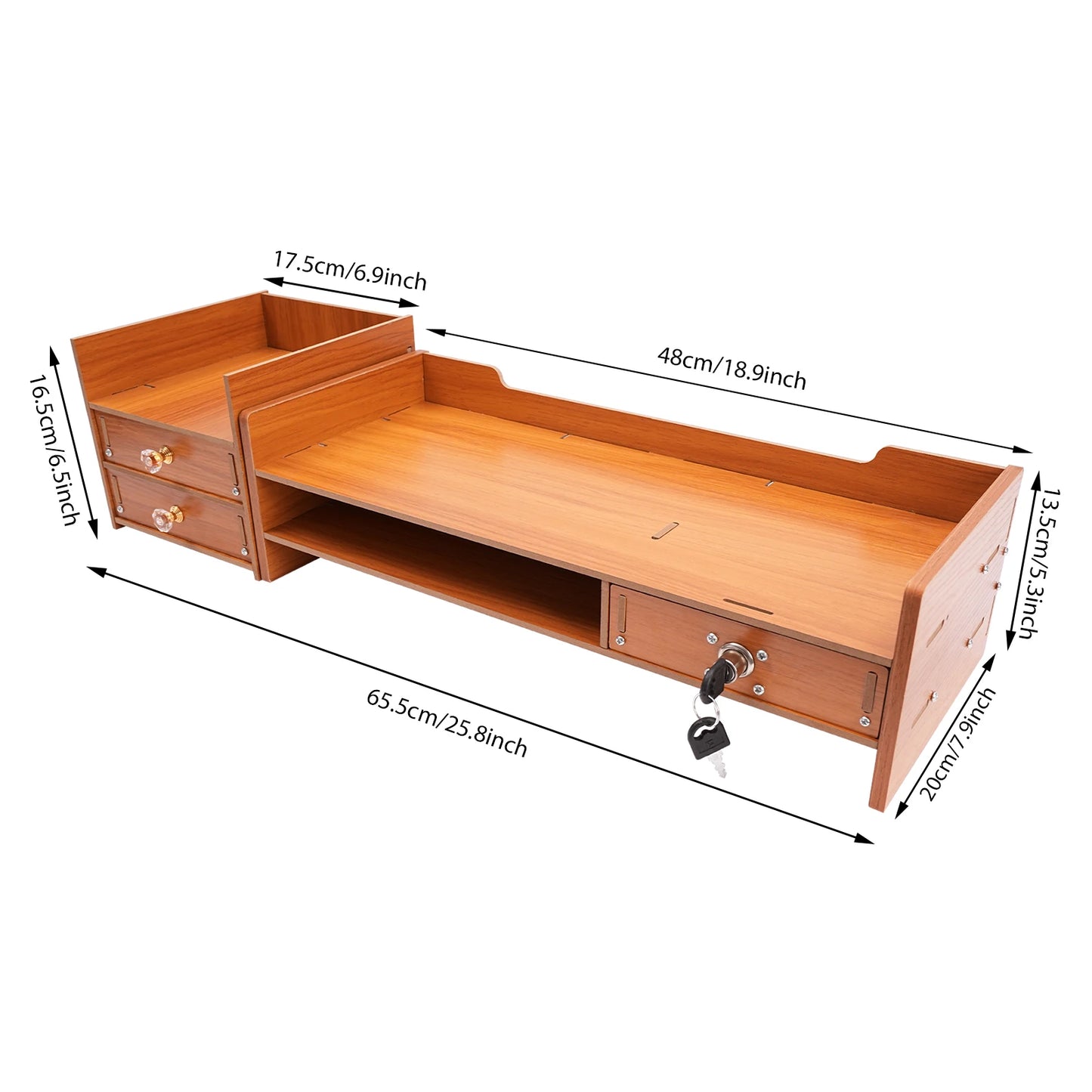 Lift, Store, Organise — Monitor Stand with Drawers, Key Hook & Phone Holder