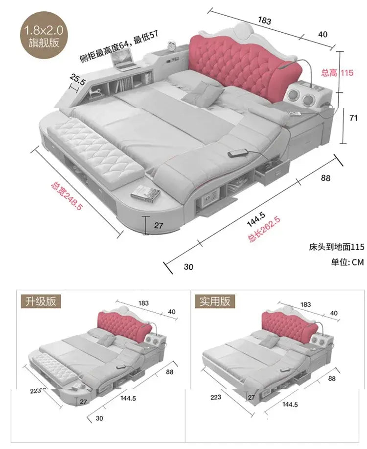 Headboard Storage Double Bed Queen Drawers King Size Smart Bed Luxury Princess Modern Letto Matrimoniale Bedroom Furniture Jonine&