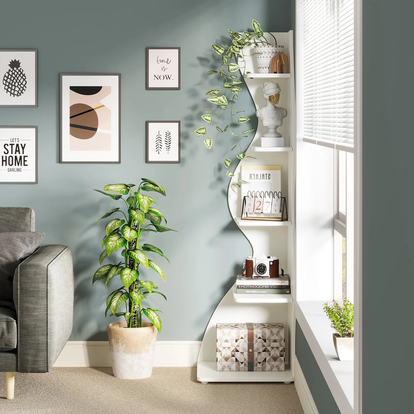 The Corner That Finally Does Something — Tribesigns 5-Tier Wall Corner Bookshelf & Plant Stand