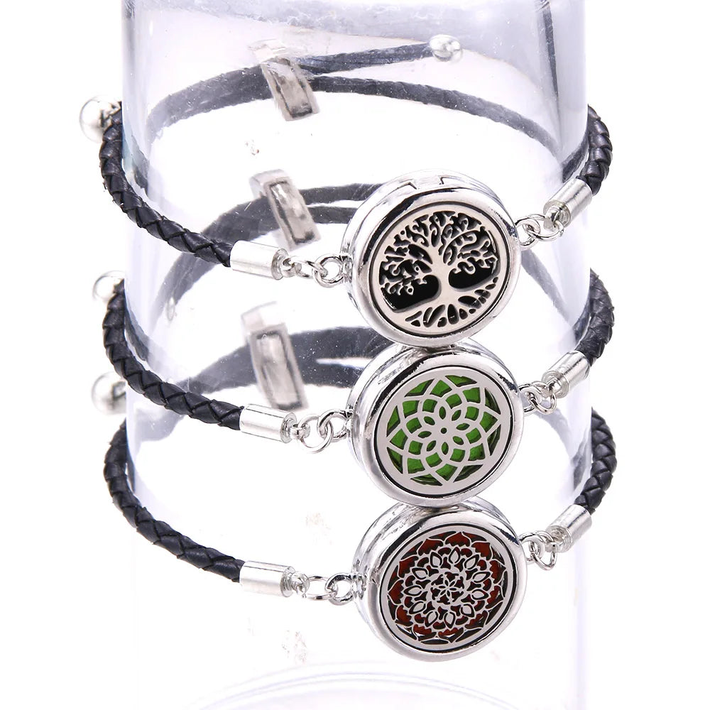 The Scent Locket — Aromatherapy Essential Oil Diffuser Bracelet in Black Leather &amp; Stainless Steel