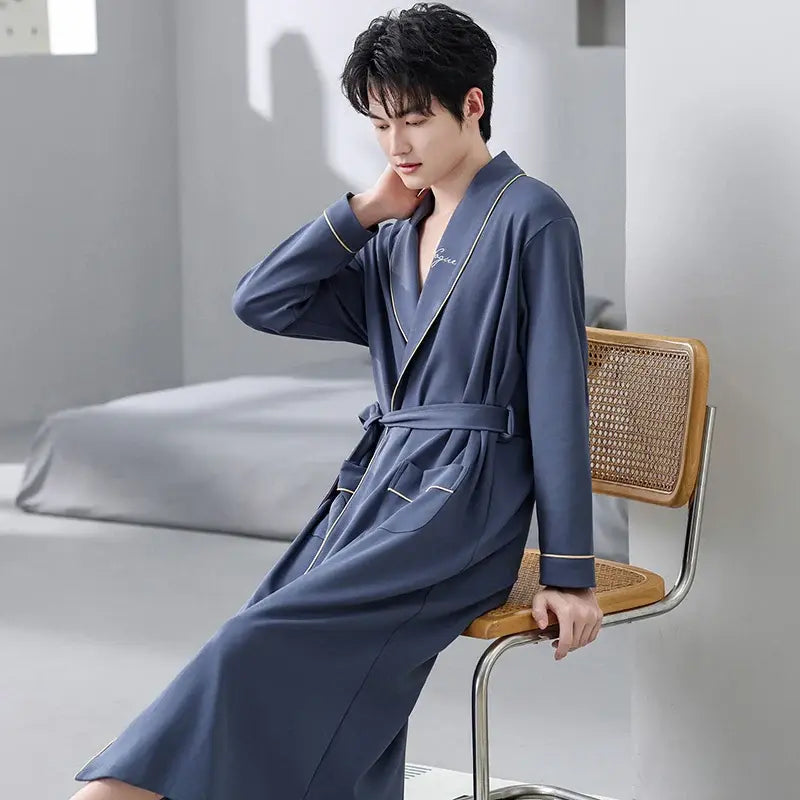 His Moment to Unwind — 100% Cotton Kimono Bathrobe for Men