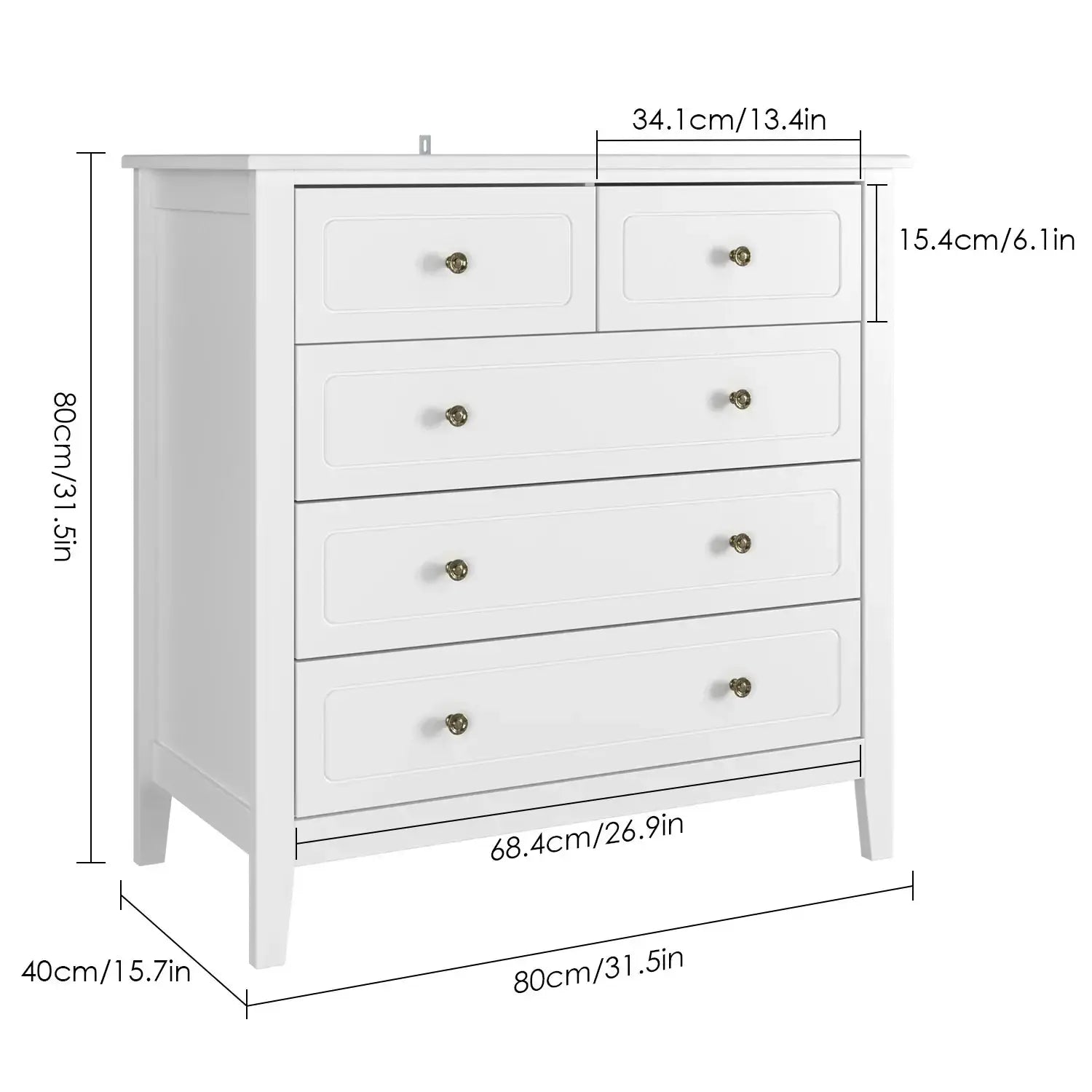 6-Drawer Chest of Drawers – White Bedroom Dresser & Storage Cabinet, 80x40x80cm Jonine’s Corner