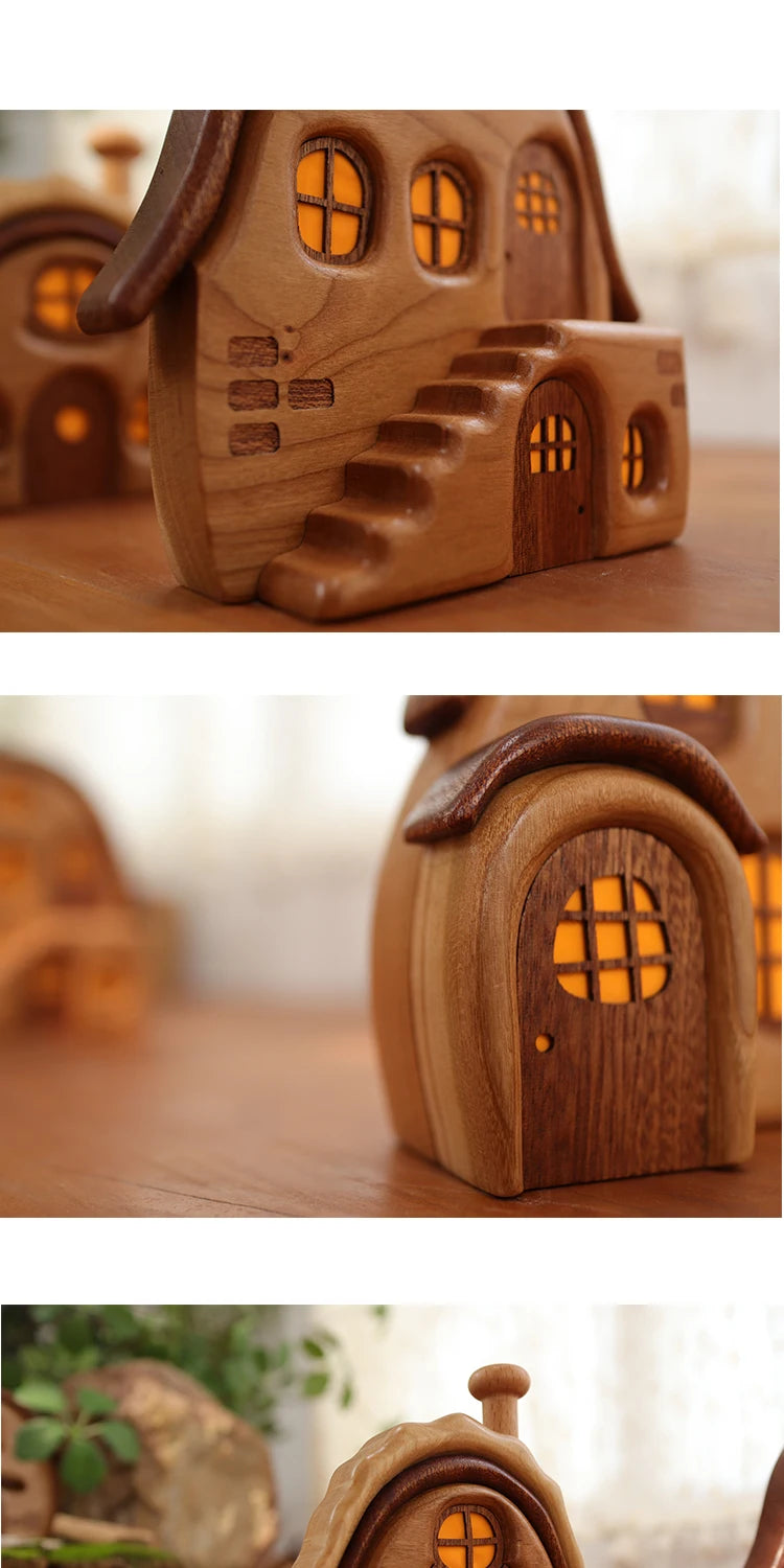 Nordic Style Wooden House Ornaments Miniature Landscape Creative Cute Gifts Home Decor Wooden Building Desktop Decorations