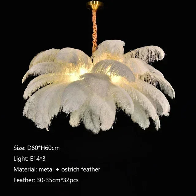 Soft Power — Nordic Ostrich Feather Chandelier for Bedroom & Living Room