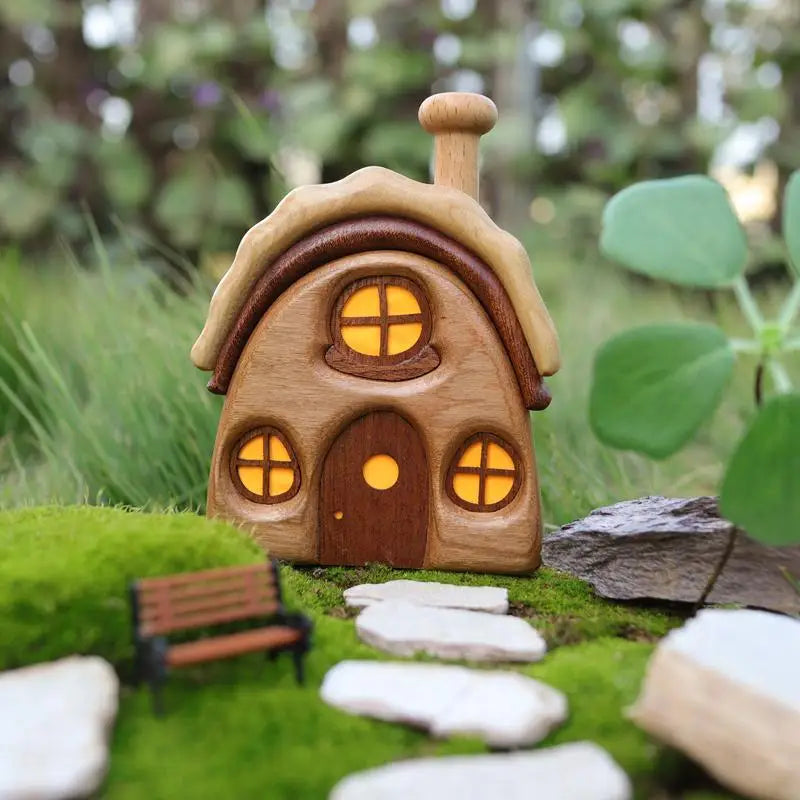 Nordic Style Wooden House Ornaments Miniature Landscape Creative Cute Gifts Home Decor Wooden Building Desktop Decorations