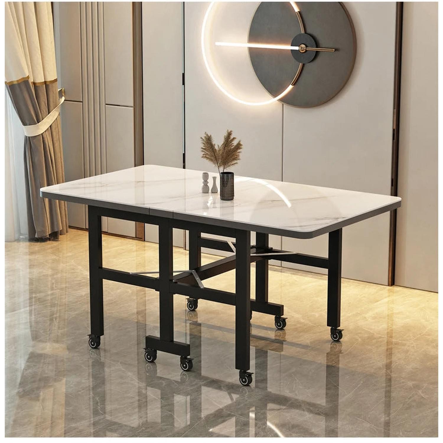 Extendable Dark Luxury Dining Table — Space-Saving with Casters