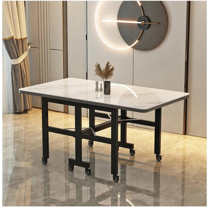 Extendable Dark Luxury Dining Table — Space-Saving with Casters