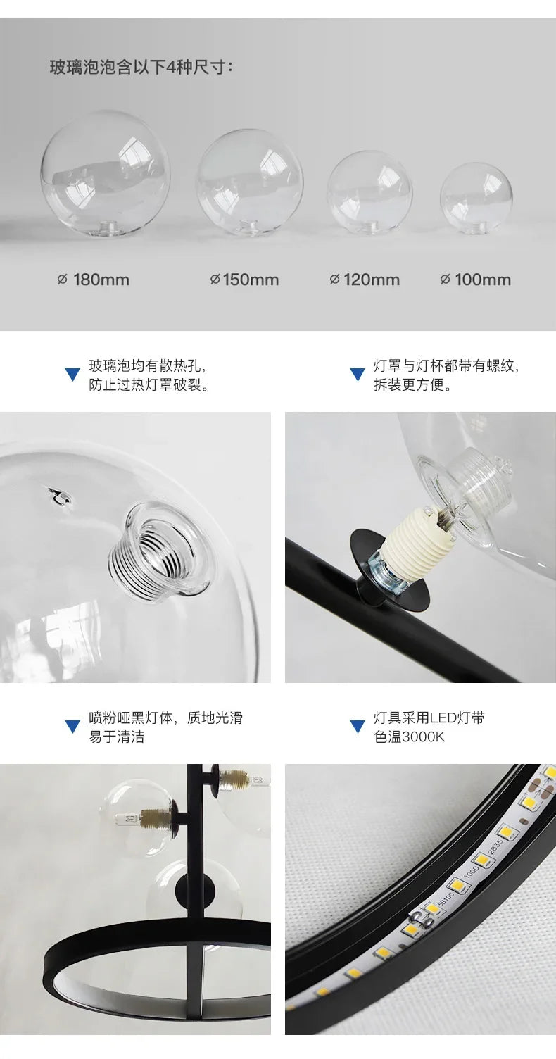Modern Glass Bubbles Led Pendant Lights for Table Dining Room Kitchen Bar Chandeliers Lamps Home Decor Lusters Lighting Fixture Jonine&
