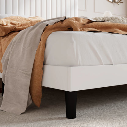 HOOMIC Upholstered Platform Bed Frame with Vertical Channel Tufted Velvet Fabric Adjustable Headboard Allewie