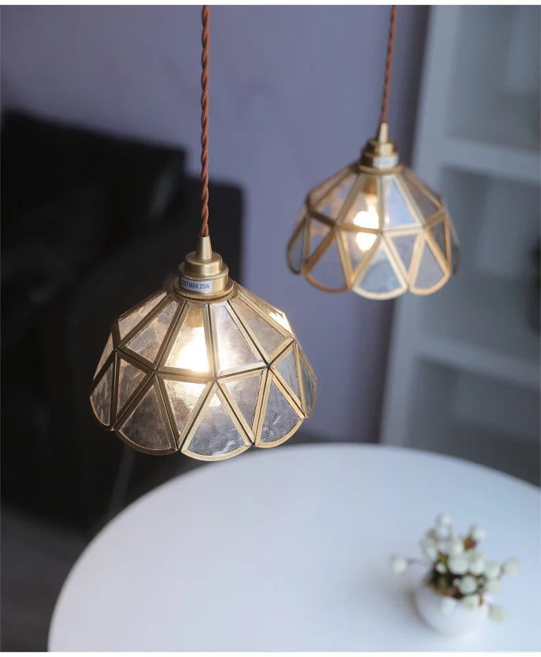 Retro Brass Glass Pendant Light