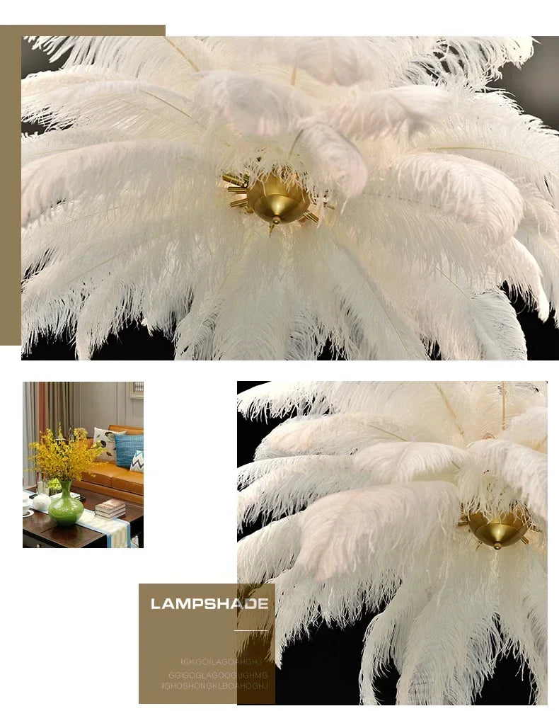 Nordic Ostrich Girl Ins Feather Art Living Room Chandelier Bedroom Indoor Hanging Lamp Pendant Lights Home Decor Ceiling Lamps