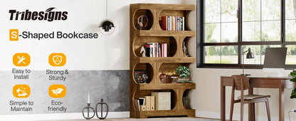Curves That Work — Tribesigns 71" Tall S-Shaped Bookcase &amp; Display Shelving